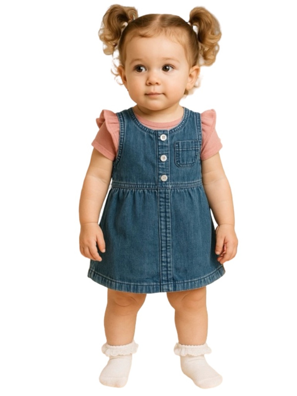 Old Navy Baby Denim Jumper Dress 12-18M Button Front Pocket EUC